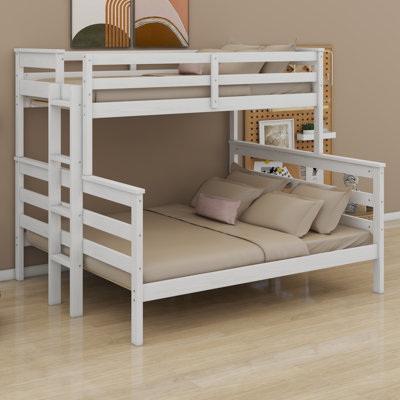 Space Saving Wood Bunk Bed Frame with Built-in Ladder