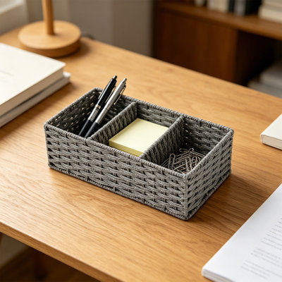 Panier de rangement en corde de papier avec compartiment de rangement en corde de papier à 3 compartiments pour articles de toilette et décoration intérieure