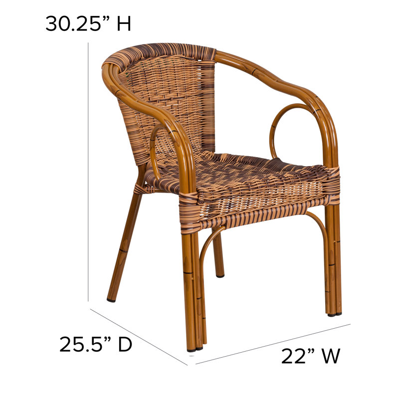 Houtz Rattan Restaurant Patio Chair with Bamboo-Aluminum Frame, Burning Brown