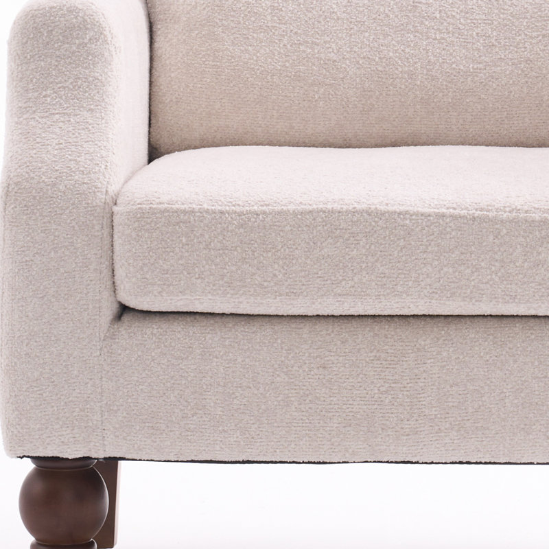 Mid Century Upholstered Accent Chair Wingback Armchair with Solid Wood Legs, Beige Boucle