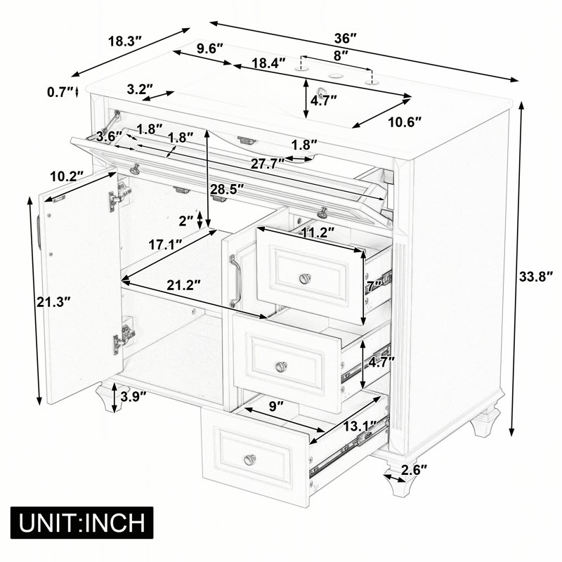 Meuble-lavabo de 91 cm avec lavabo, Vert, Doré