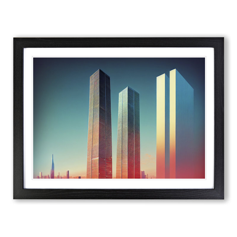 Charming Skyscraper Skyline - Single Picture Frame Print, 46cm H x 64cm W x 2cm D, Black