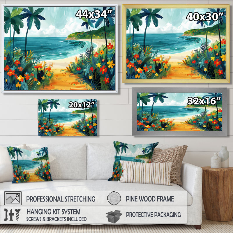 Orange orange, plage côtière au Mexique II - art mural plage, H 30 po x l 40 po, Cadre simple noir