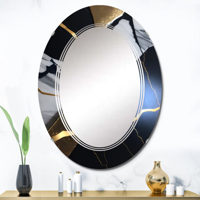 Plummie Abstract Geode Gold Marble I - Abstract Marble Wall Mirror
