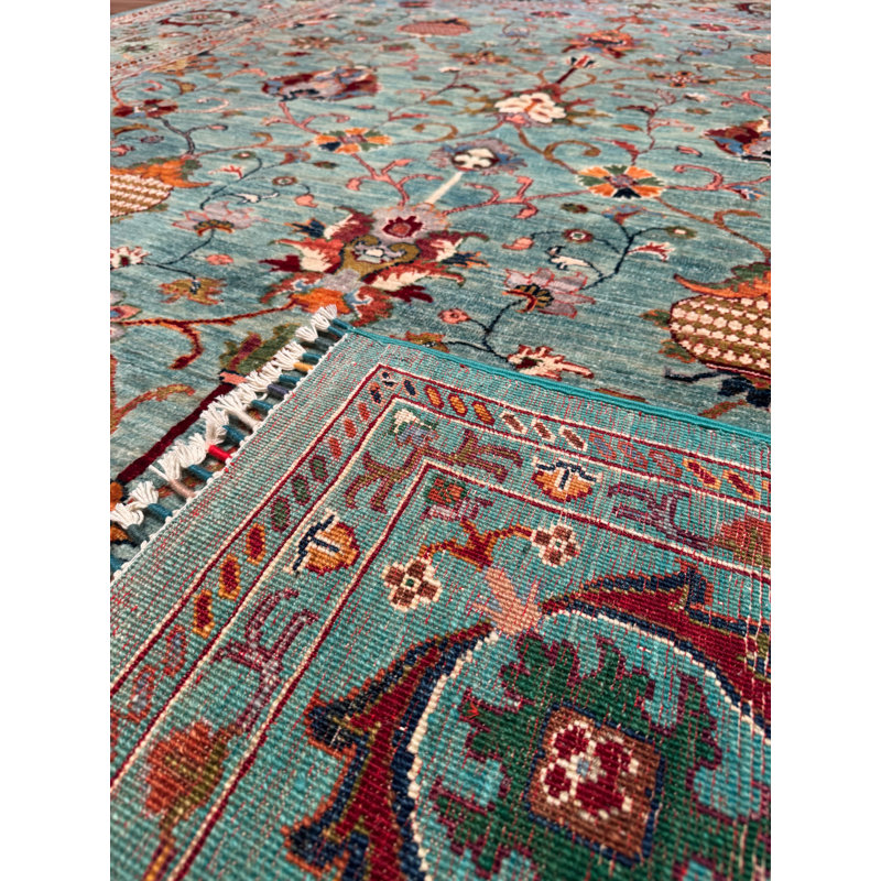 Tapis bleu sarcelle en laine et coton Original