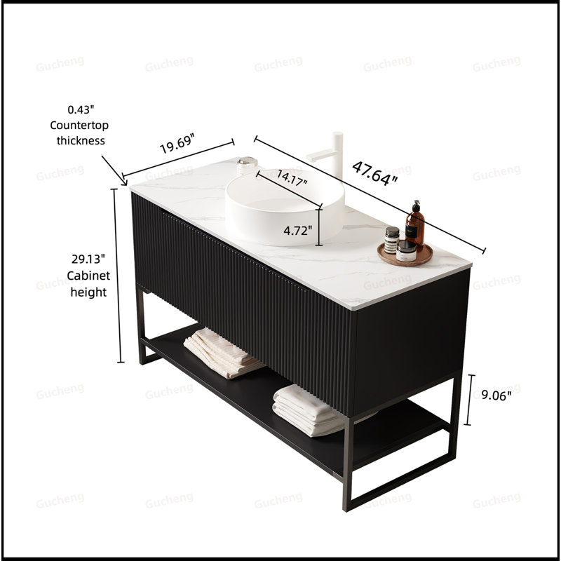 Meuble-lavabo autoportant 48 po avec lavabo vasque rond en céramique