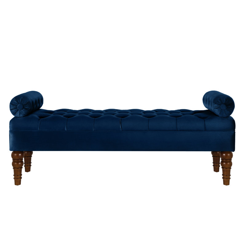 Upholstered Armchair - Velvet In Navy For Bedroom Entryway Bench Solid Wood Construction And Hallway Seat, Navy