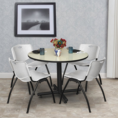 Regency Kobe Round X-Base Breakroom Table, 4 M Stack Chairs