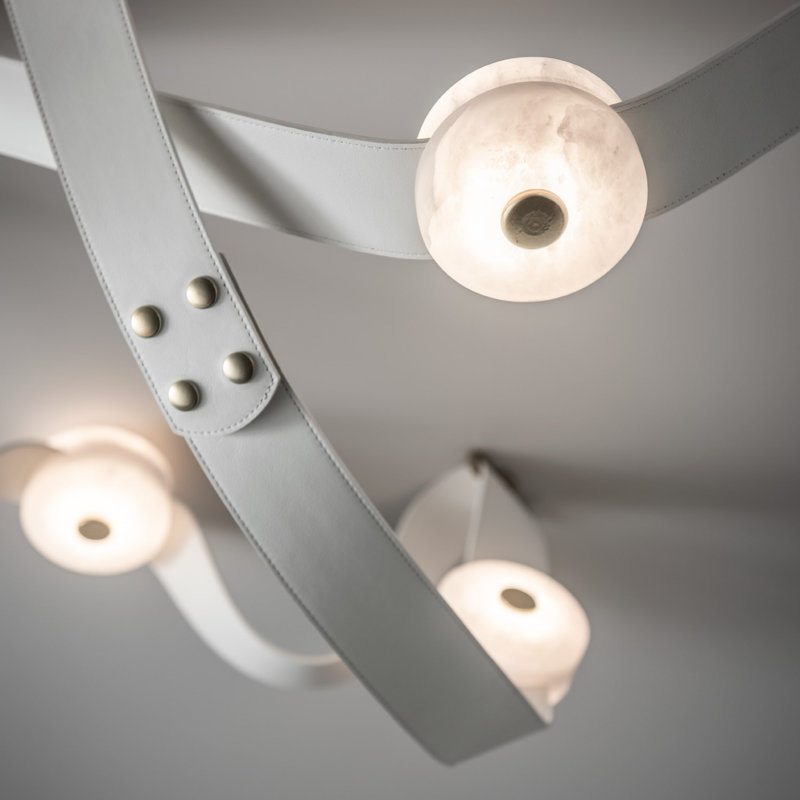 Grand luminaire suspendu SNAPS - Cuir, Modern Brass, Cuir blanc