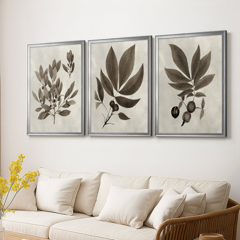 Arbor Speciment IV - Toile tendue avec châssis sur mesure - 3 pièces, Argent argent, H 27 po x l 39 po