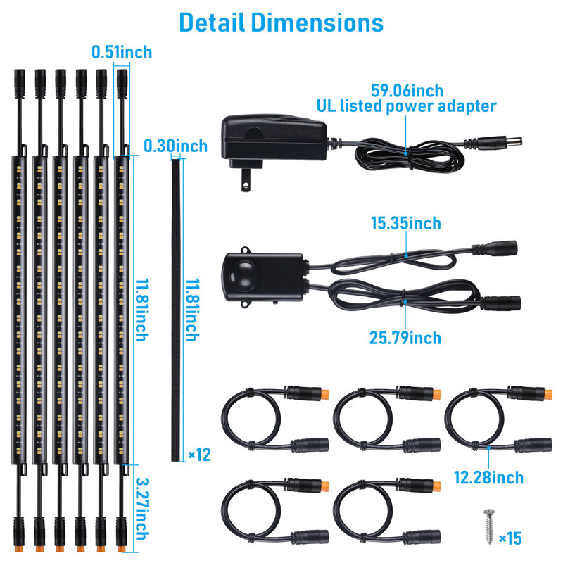 Ensemble d'éclairage DEL sécuritaire, barres lumineuses 12 po (6) + capteur de mouvement + adaptateur d'alimentation UL