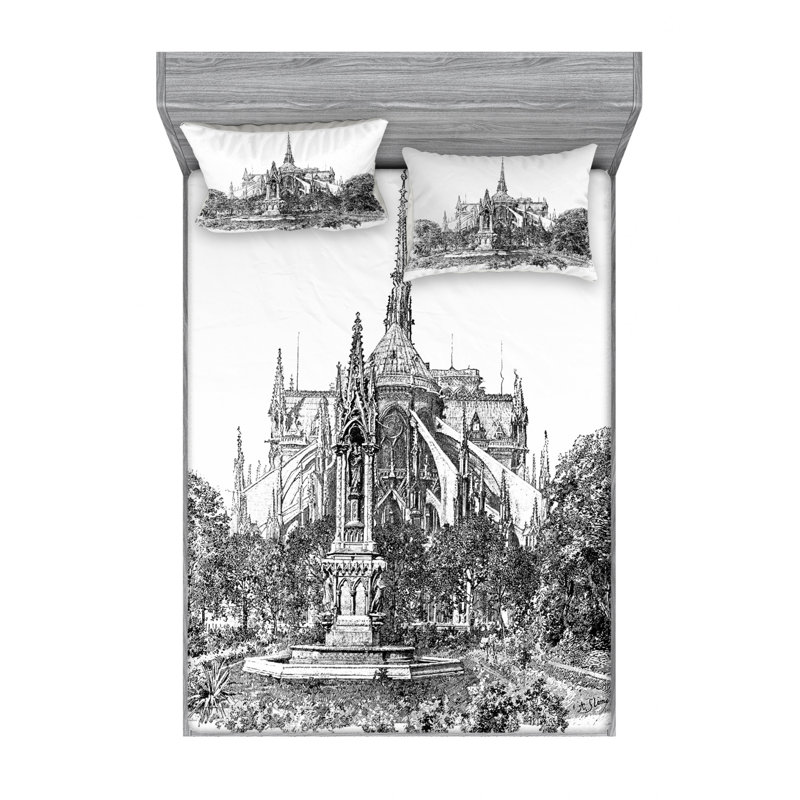 Ensemble de draps Notre Dame, Ensemble de draps pour lit double avec un drap-hou
