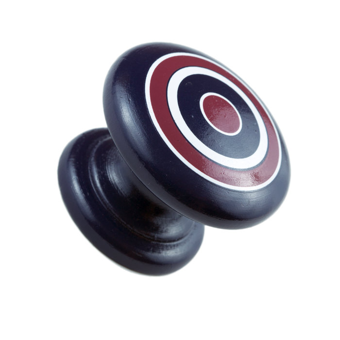 Peint à la main 1 1/2 po bleu avec bouton rouge blanc et cercles bleus