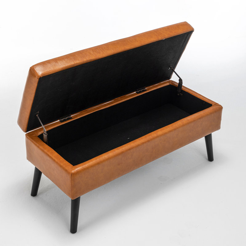 Banc capitonné avec rangement et capitonnage beige, 43,3 po Banc avec dessus relevable pour chambre et entrée, Noir