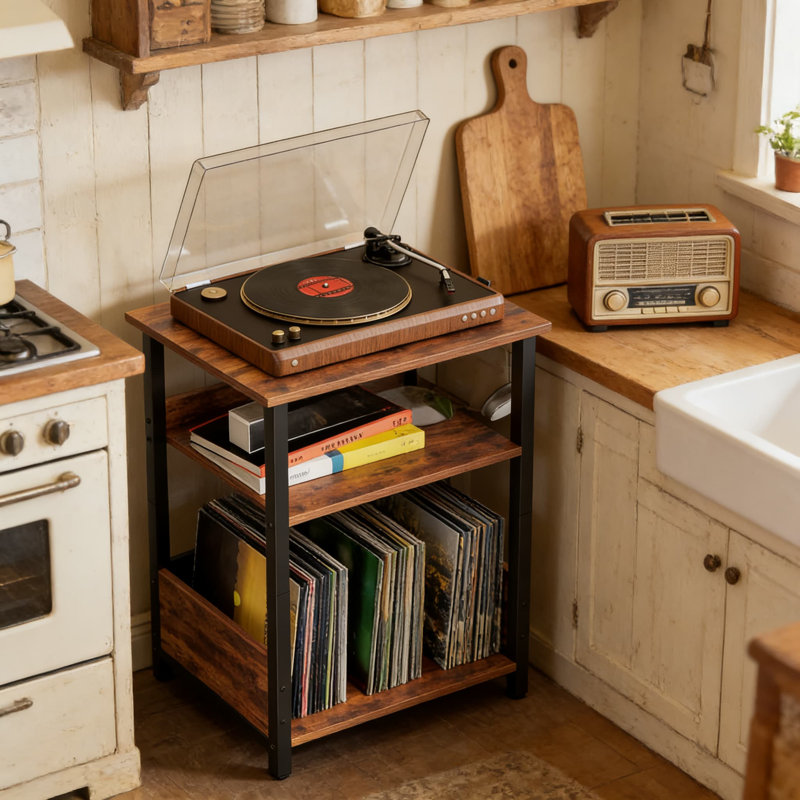 Record Player Stand With Vinyl Storage Cabinet, Turntable Table For Albums & Lps - Modern Media Console Furniture For Living Room, Bedroom & Office