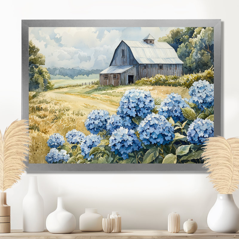 Duella - Floral Wall Art, Single Picture Framed Print, Silver, 12" H x 20" W