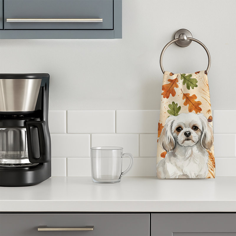 Serviette de cuisine blanche épagneul tibétain héritage blanc, White Tibetan Spaniel