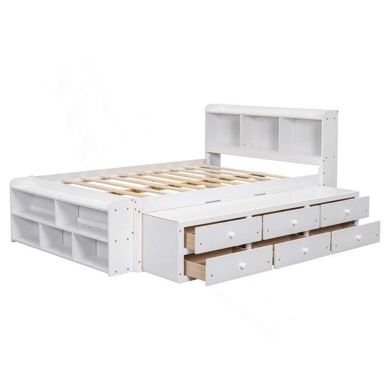 Bed with Side Bookcase, Drawers