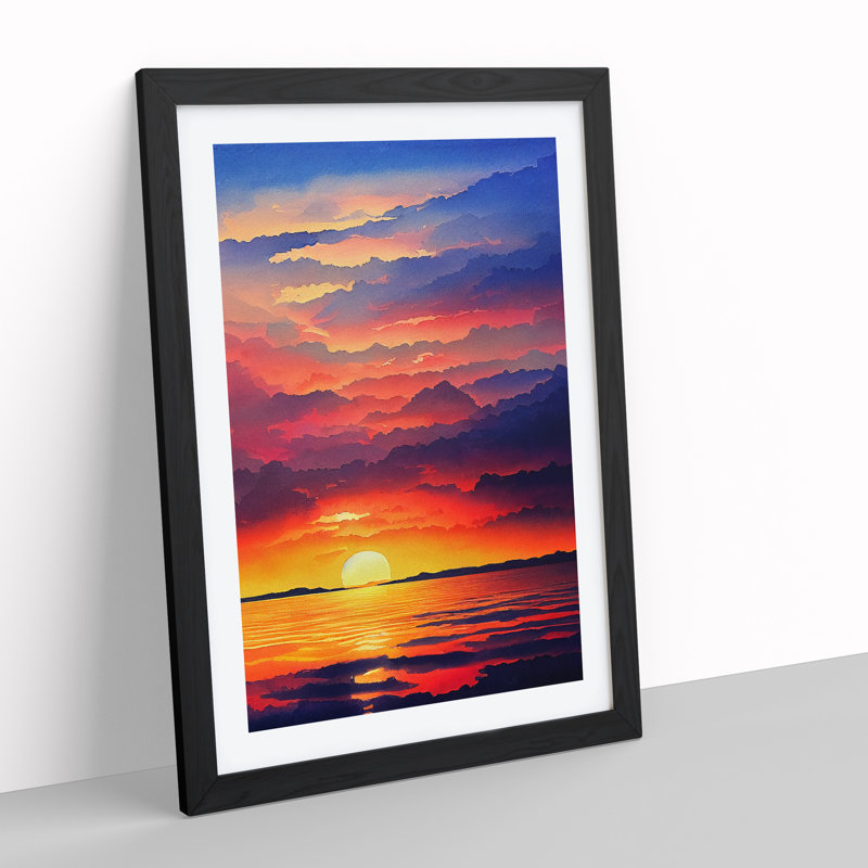 Inquisitive Ocean Sunset - Single Picture Frame Painting, Black, 64cm H x 46cm W x 2cm D