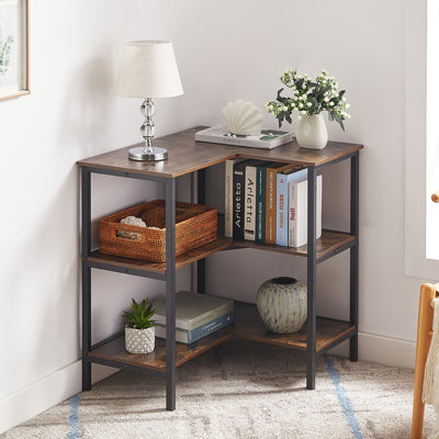 3-Tier Corner Bookshelf L-Shaped Bookcase Storage Display Rack Metal Frame for Living Room Office