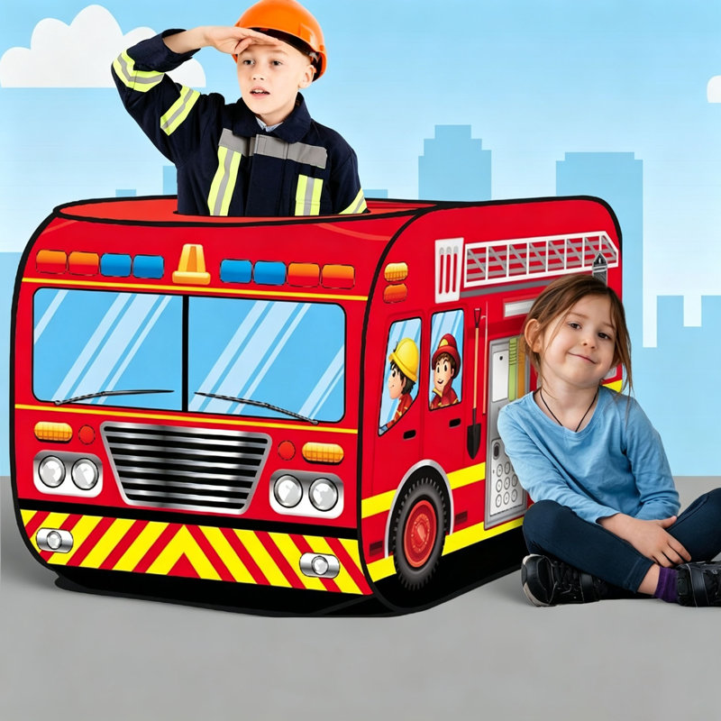 Pop Up Fire Truck Kids Playhouse Tent, Foldable Portable Toddler Game Play Tent For Boys Girls Aged 3-5, Breathable Indoor Outdoor Play Toy, Best Christmas Birthday Holiday Gift For Little Kids