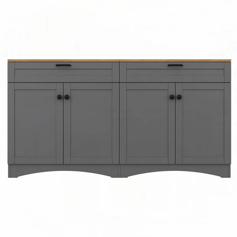 4 Doors Storage Cabinet with 2 Drawers, Gray