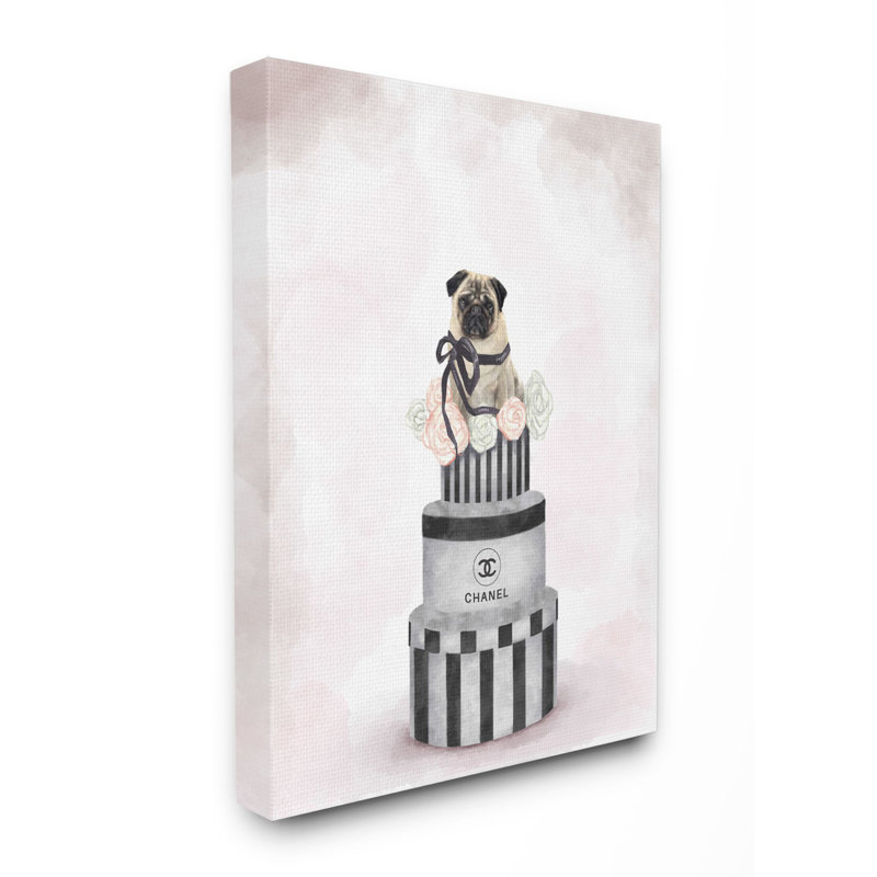 Fashion Box Stack Dog Pink Pet Painting - Print, Wrapped Canvas, 20" H x 16" W