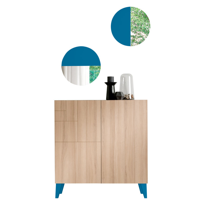 12 Pair Shoe Storage Cabinet, Light Oak/Ocean Blue