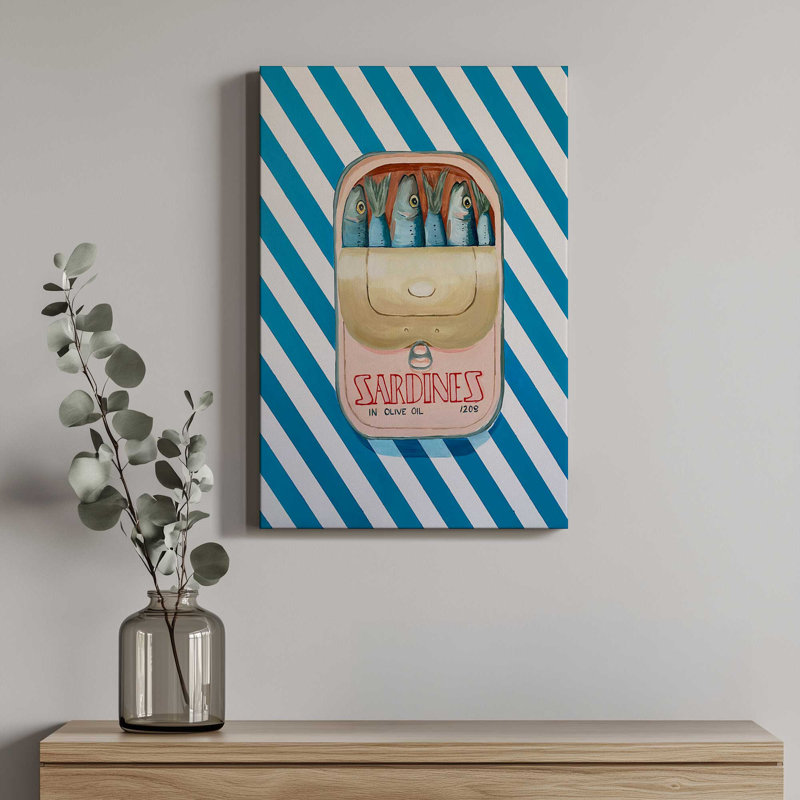 «Sardines In Blue Stripes» par Wallace May, reproduction d'art sur toile, H 48 po x l 36 po