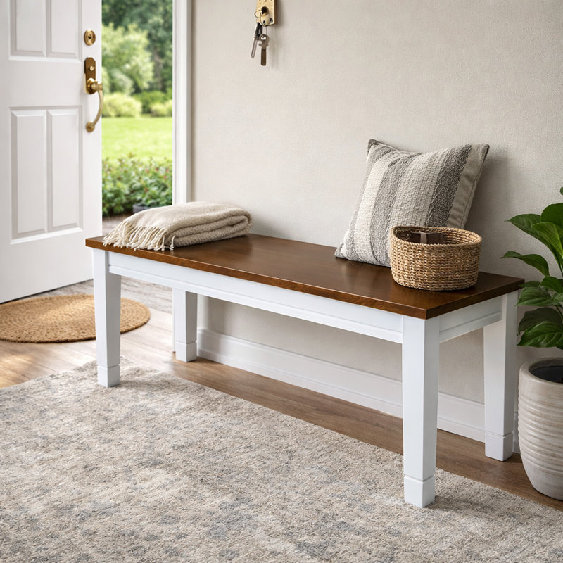Ensemble de salle à manger rectangulaire de 59 pouces avec banc Halvorsen Traditional, 59 po, finition chêne foncé / bois d'hévéa massif
