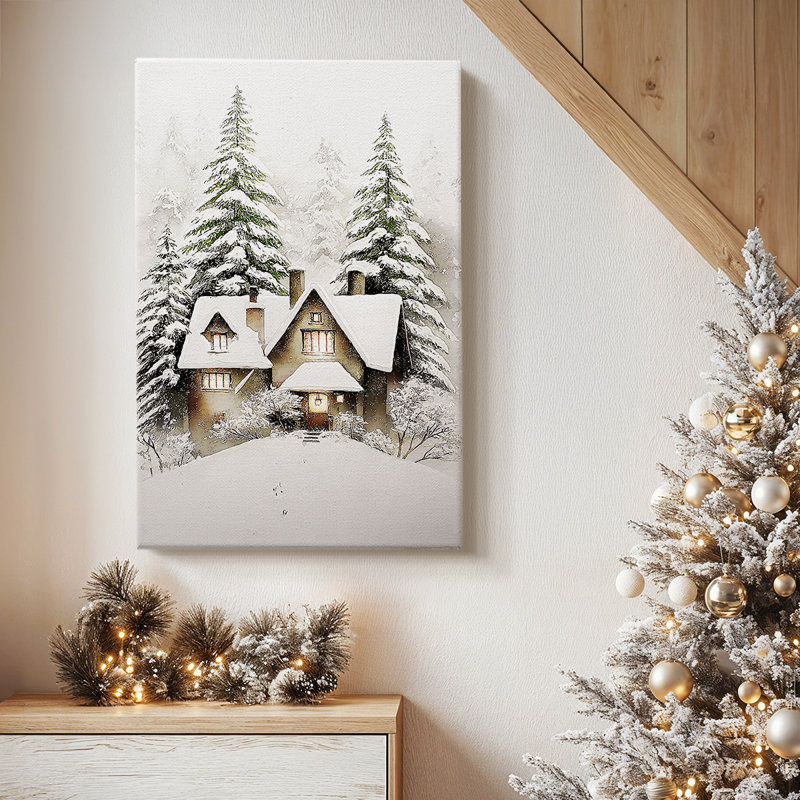 «Cottage of Frostlit Whisper», toile tendue avec châssis de qualité supérieure, H 18 po x l 12 po