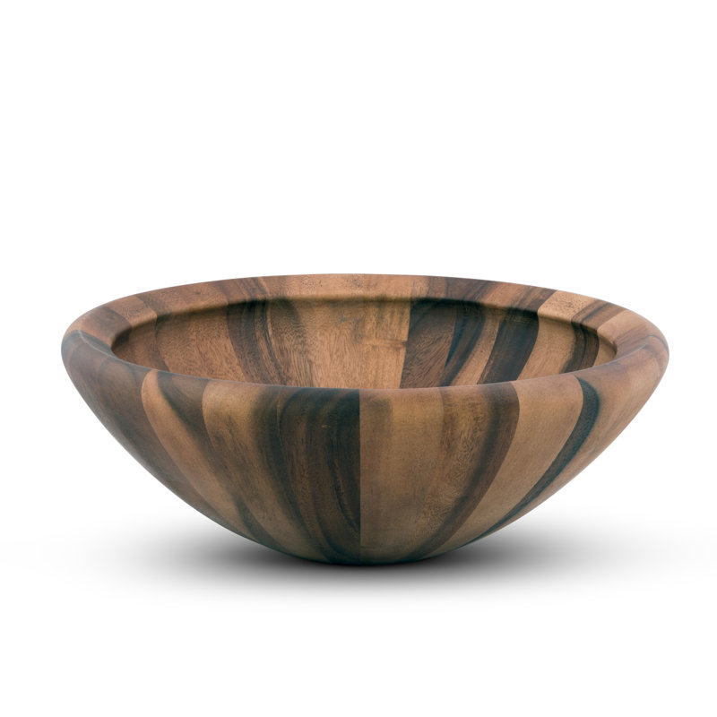 Hand-Finished Acacia Wood Round Salad Bowl, 16" Diameter
