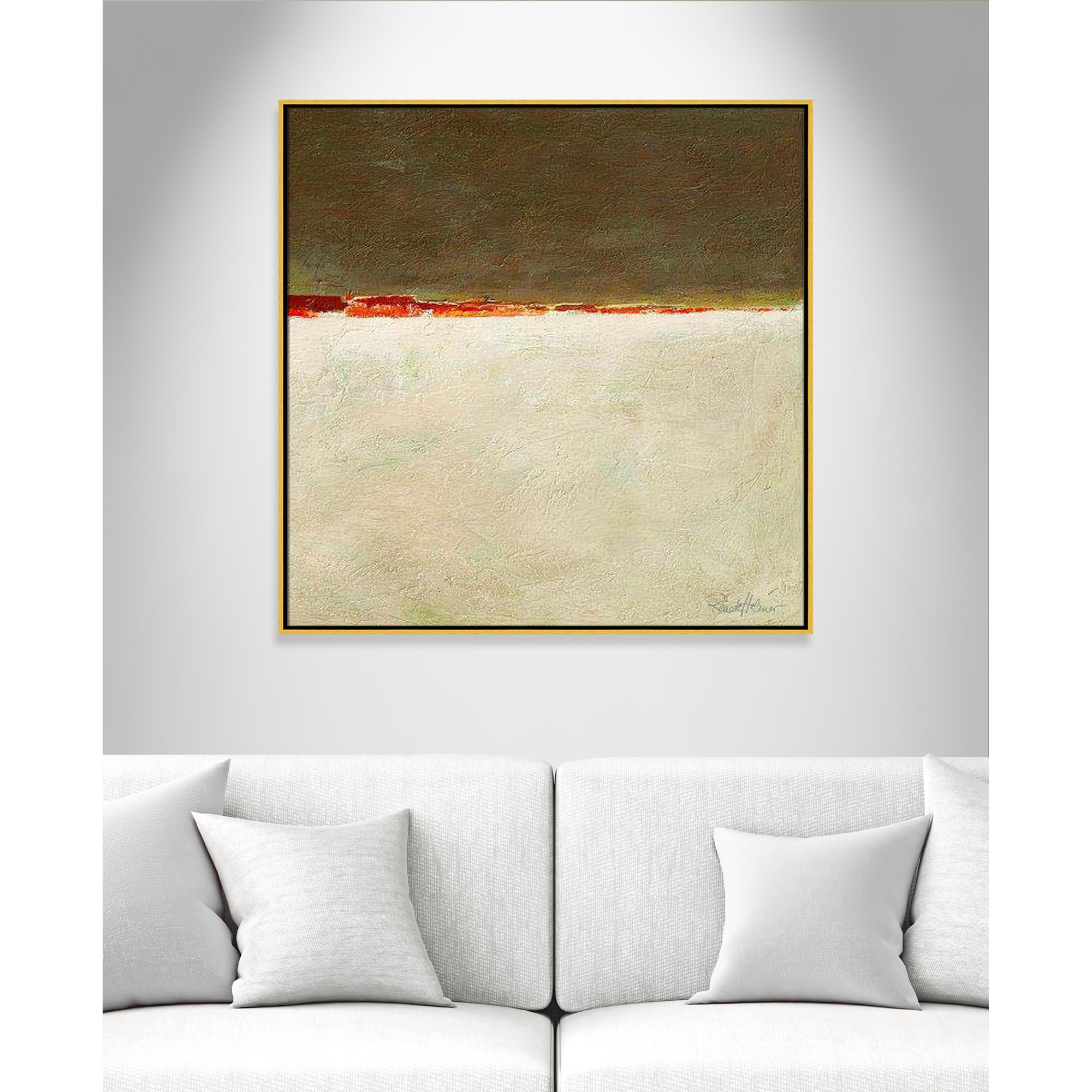Orange Horizon I by Renate Holzner, Gold Framed, 37.5'' H x 37.5'' W x 2'' D