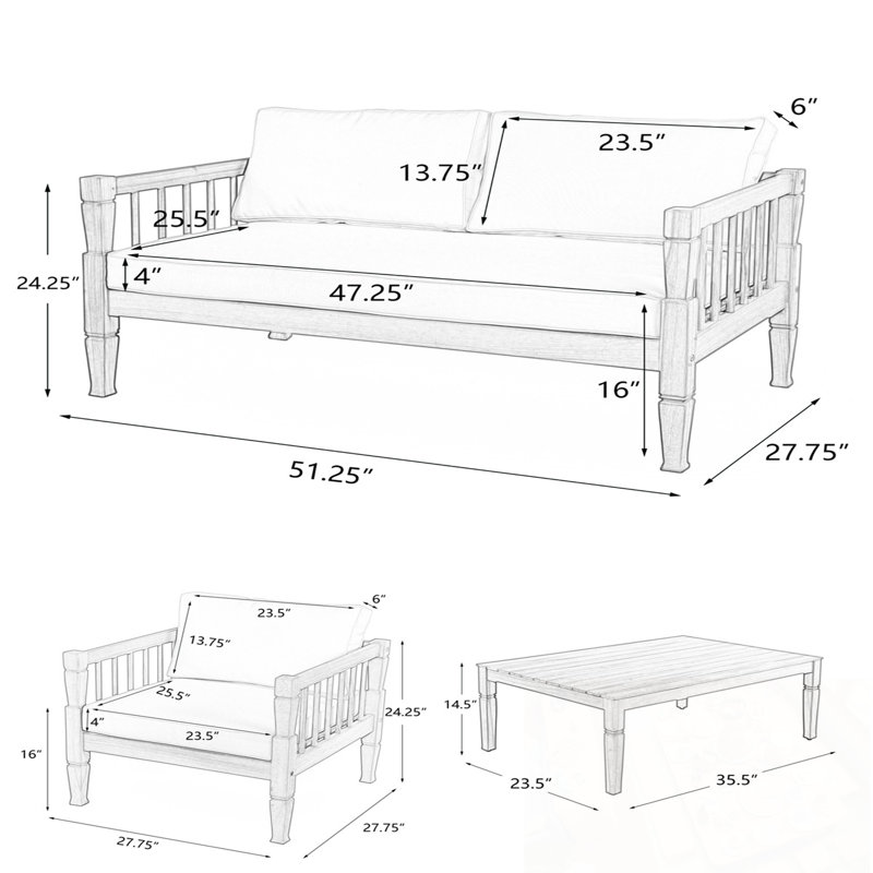 Ensemble modulaire d'extérieur 4 pièces avec table basse, causeuse et 2 fauteuils, Naturel