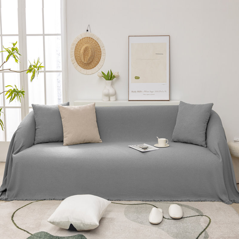 Pet-Friendly Waterproof Couch Cover with Tassel, Grey 71"x 102", 102.36" W x 70.86" D, Gray