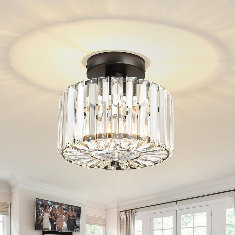 Lustre encastré moderne en cristal, mini luminaire de plafond avec cristaux K9, éclairage de vestibule pour la salle de lavage du couloir de cuisine, base E26 à 1 lumière