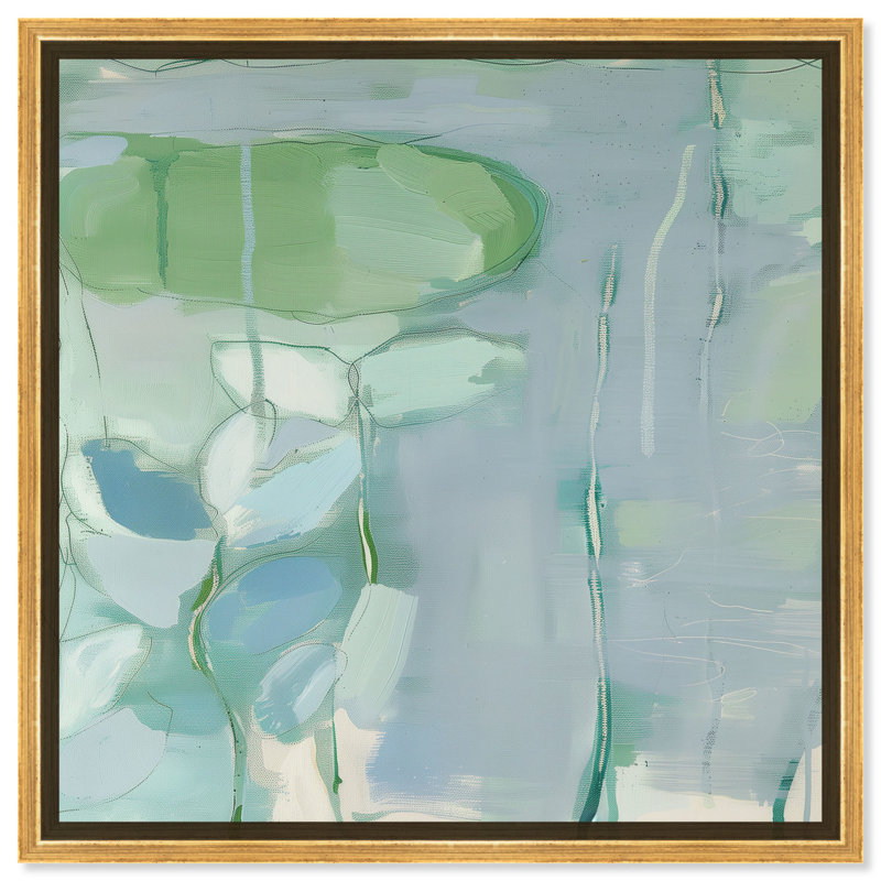 Large Green and Blue Abstract Canvas Art with Gold Frame