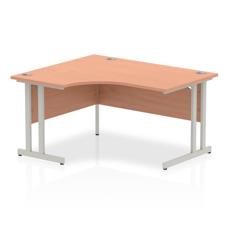 Tibay L-Shaped Metal Base Computer Desk, Silver, Beech, Left Hand Return