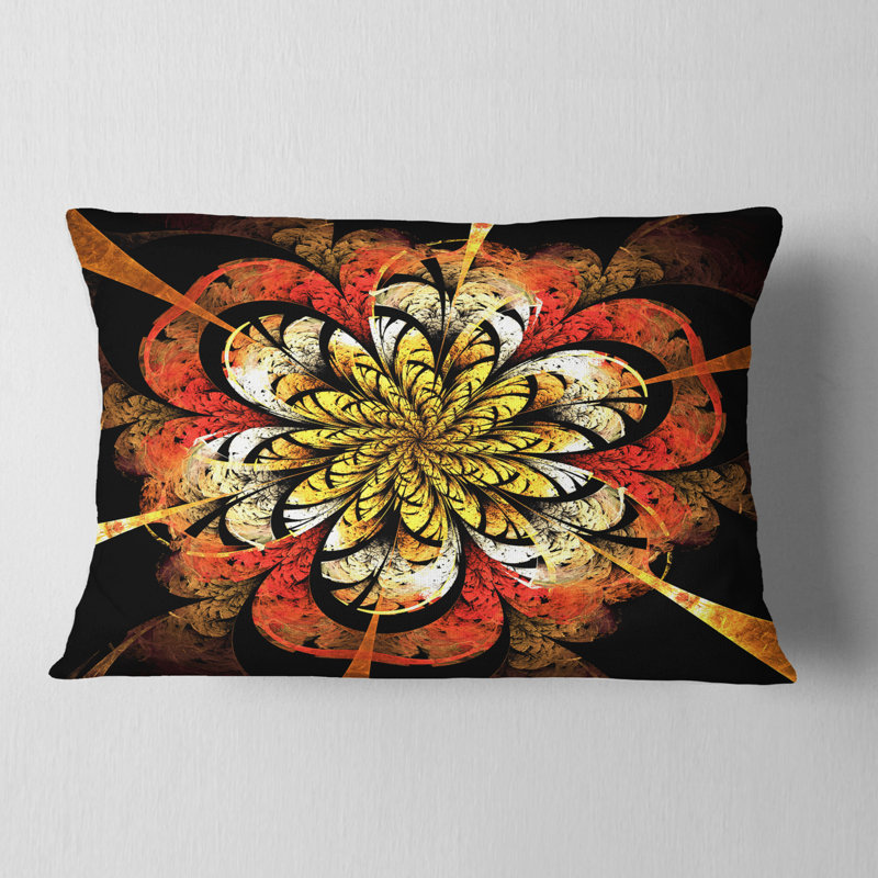 Fleur fractale jaune foncé orange - coussin imprimé abstrait