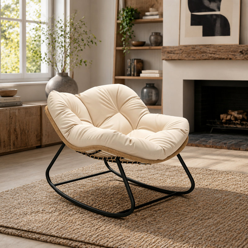 Fauteuil à bascule berçant, conception surdimensionnée avec coussin, parfait pour la détente intérieure et extérieure dans la cour, le patio, le jardin
