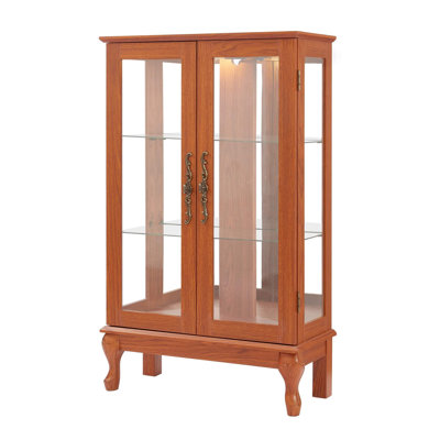 Lighted 2-Door Curio Cabinet With Tempered Glass Doors And Mirrored Back Panel – Adjustable Shelves Display Case For Home Or Office, White