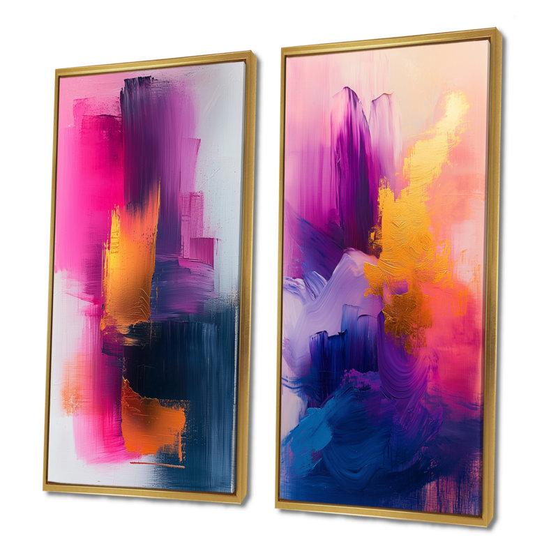«Gold Ethereal Dream I - Minimalisme», ensemble d'art mural 2 pièces, H 40 po x l 40 po, Cadre flottant doré