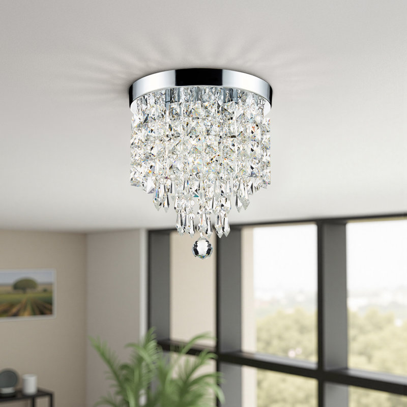 Cheyan  3-Light Crystal Chandelier Flush Mount Ceiling Light, Chrome