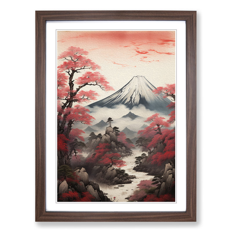 Japanese Mountains Symbolism - Framed Print, 46cm H x 34cm W x 2cm D, Walnut