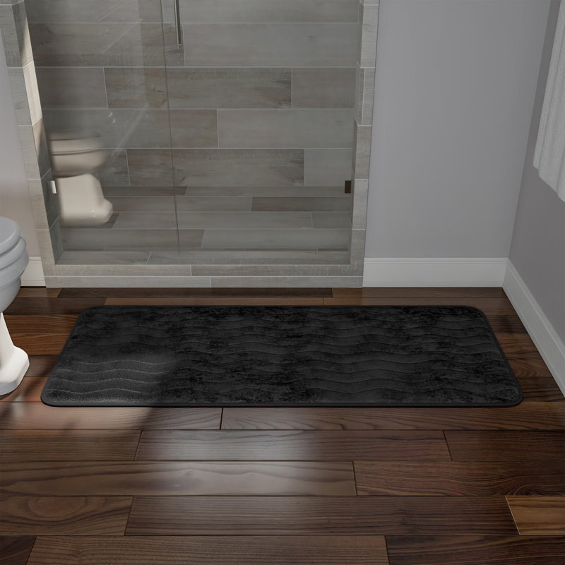 Memory Foam Bath Mat - 59x24 Inch Soft and Absorbent Bathroom Rug Runner with Textured Wave Print for Stylish Bathroom Decor - Bath Rugs Non Slip Washable Bathmat by Lavish Home (Black)