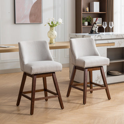 Tabourets de bar pivotants à hauteur de comptoir, 2 sièges de 26 po, tissu, 360 po pour la communication, coussins épais, assise assise en H, 2, rembourrage, courbe de soutien, excellente mousse et ressort en acier