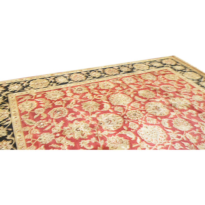 Tapis rouge et noir noué à la main de haute qualité