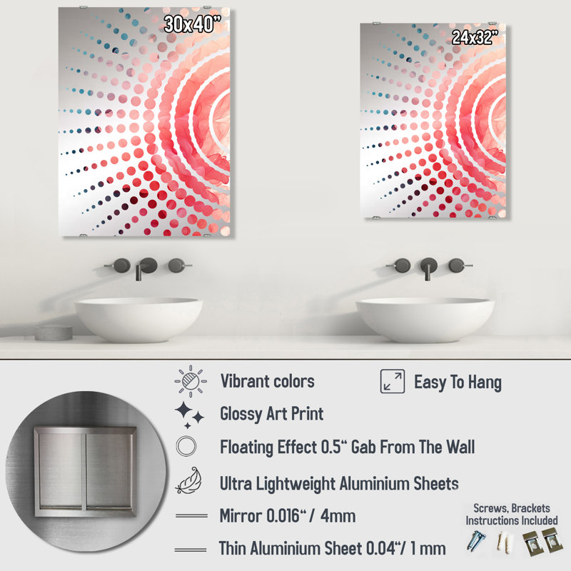 Miroir mural abstrait rose fumé II - MIR135510, 32 po x 24 po