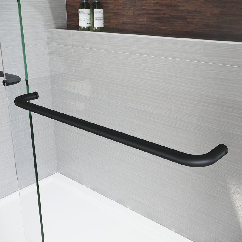 56 à 60 po L 62 po H, porte de baignoire noire matte, verre trempé épais, baignoire à poignées stables et en acier inoxydable 304, rouille solide