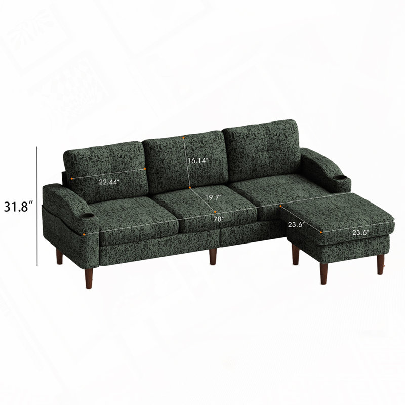 Canapé 3 places avec repose-pieds, Vert